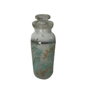 MCM Federal‎ Glass Gold & Teal Aqua Apothecary Jar 8" Tall Vanity Vintage
